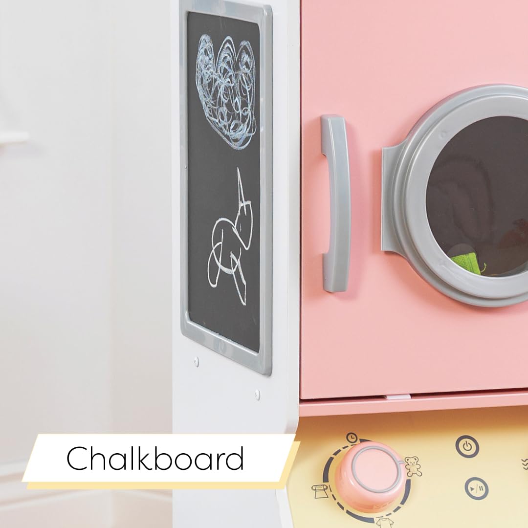 KidKraft Laundry Playset Children's Pretend Wooden Stacking Washer and Dryer Toy with Iron and Basket, Pastel, Gift for Ages 3+ KidKraft