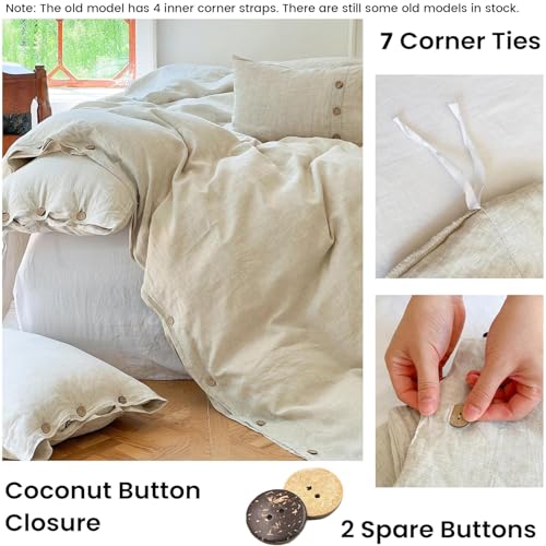 Simple&Opulence 100% Linen Duvet Cover Set 2pcs with Coconut Button Closure Natural French Washed Flax Solid Color Soft Breathable Farmhouse Bedding - Linen, Twin Size Simple&Opulence
