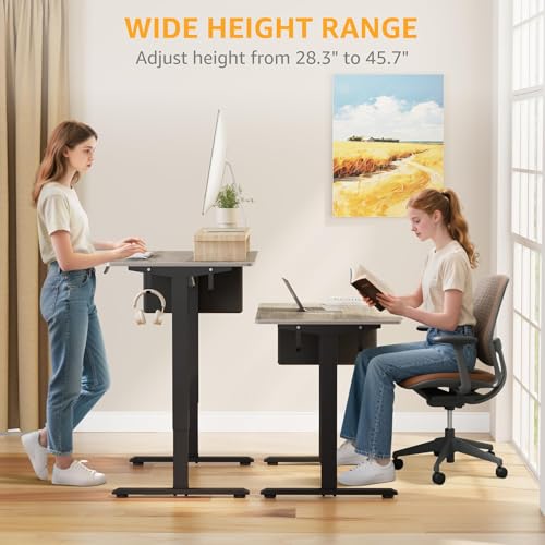 KLUVIS Grey Electric Compact Standing Desk - 40 Inch Small Office Computer Sit to Stand Desk for Work Study Writing, Mini Sit to Stand Desks Workstation Table for Adult Boys Girls Home Office Bedroom KLUVIS