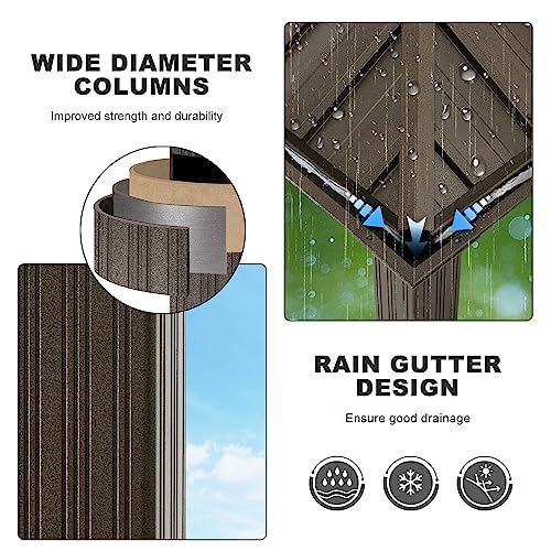 ABCCANOPY Grill Hardtop Gazebo 6x8 - Outdoor Metal Hard Top Gazebo, Permanent Galvanized Steel BBQ Gazebo Aluminum Framed Pavilion with Shelves for Patio Backyard Lawn Garden (Single Roof, Dark Brown) ABCCANOPY