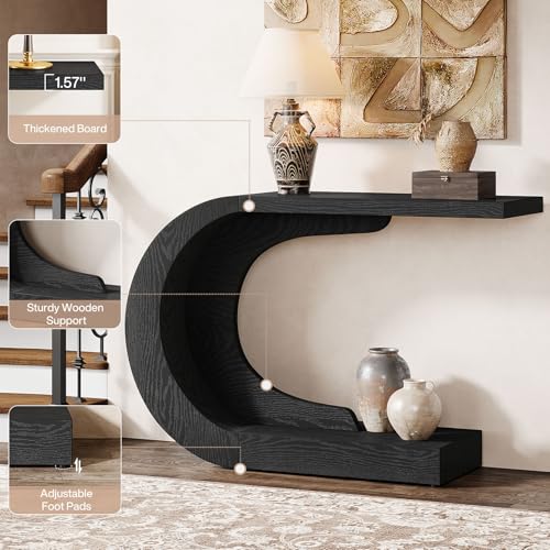 Tribesigns 43.3" Mid-Century Modern Console Table for Entryway, Wood C-Shaped Hallway Entry Accent Table for Living Room, Entrance, Foyer, Easy Assembly, Black Tribesigns