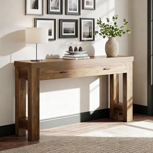 Tribesigns 63" Farmhouse Console Table with Drawers, Sofa Entryway Table for Hallway, Living Room, Countryside Narrow Console Furniture, Brown Tribesigns