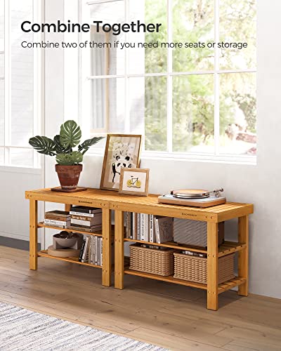 SONGMICS Shoe Rack Bench, 3-Tier Bamboo Shoe Storage Organizer, Entryway Bench, Holds Up to 286 lb, 11.3 x 27.6 x 17.8 Inches, for Entryway Bathroom Bedroom, Natural ULBS04N SONGMICS