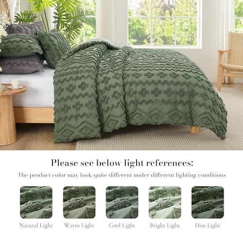 Amélie Home Boho Comforter Set, 2 Piece Bedding Set with 1 Pillow Case, Soft Microfiber Comforter with Hollow Fiber Fill, Lightweight All-Season Comforter for Farmhouse & Modern Bedroom, Twin, Green Amélie Home
