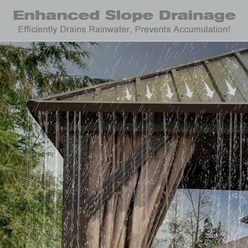 Domi Hardtop Gazebos 8x8FT, Aluminum Metal Gazebo with Galvanized Steel Double Roof Canopy, Curtain and Netting, Permanent Gazebo Pavilion for Patio, Backyard, Deck and Lawn, Brown domi outdoor living