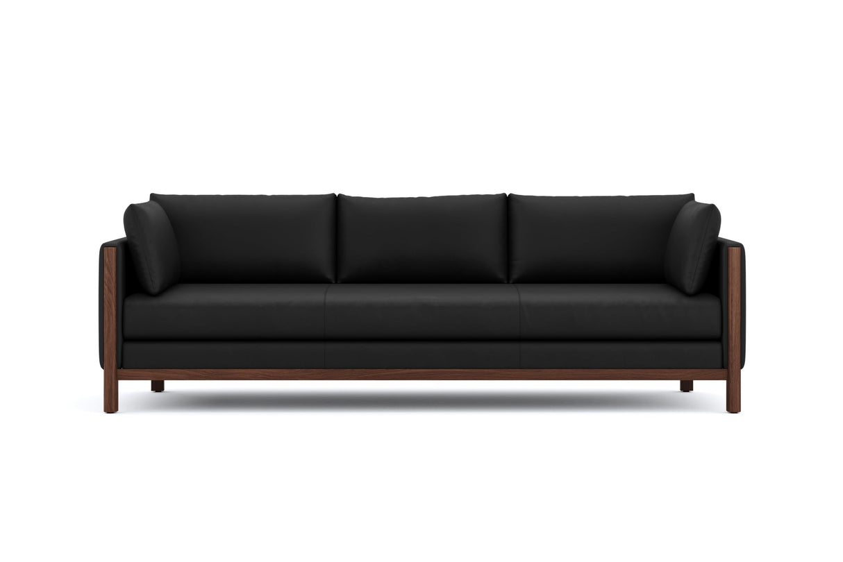Valencia Matera 93” Black 3 Seater Full Leather Sofa | Modern Nappa Leather Couch with 2 Pillows for Living Room Furniture | Canadian Hardwood, One-Piece Curved Frame Lounge Sofa VALENCIA THEATER SEATING