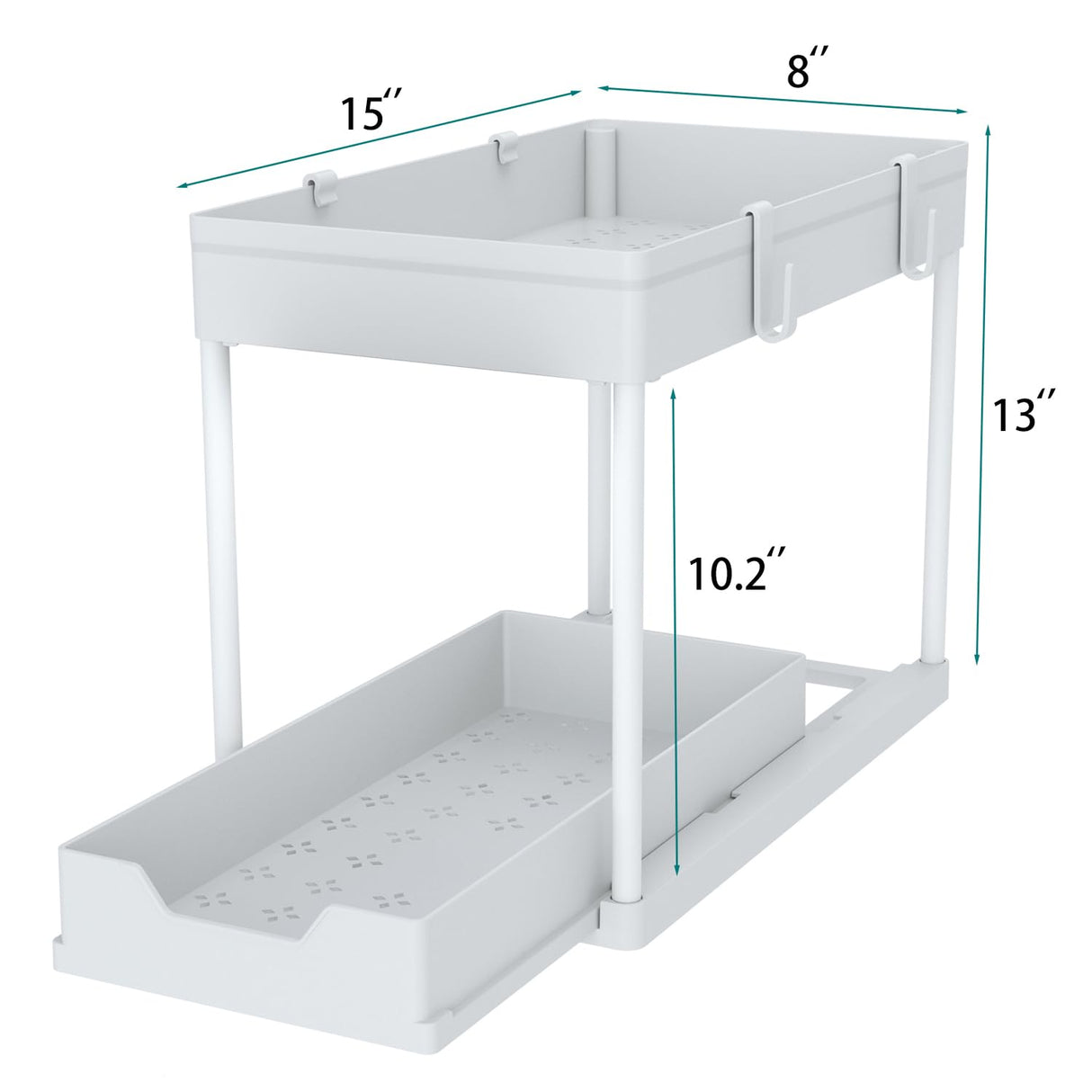DEKAVA Cabinet, 2 Pack Under Sink Organizer, 2 Tier Sliding Bathroom Kitchen Organizer, Large White ABS Baskets, Easy Install & Clean DEKAVA