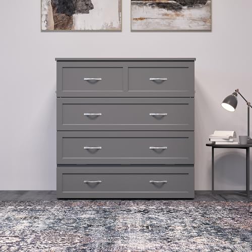 AFI, Northfield Murphy Bed Chest Twin XL with 6" Mattress, Storage Drawer & Built-in USB Charger, Grey AFI