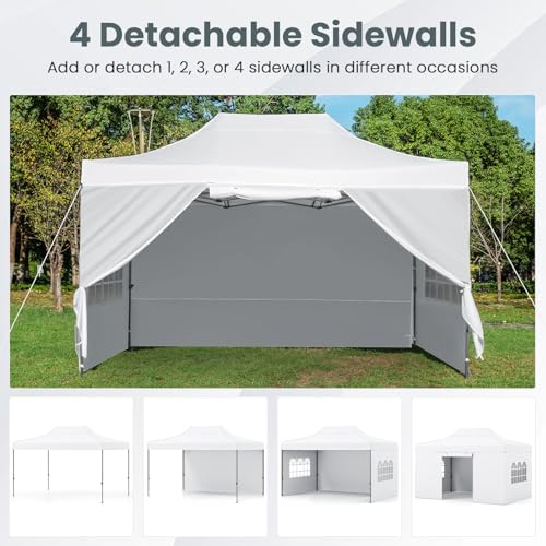 Tangkula 10x14 FT Pop Up Canopy, Outdoor Tent with 4 Sidewalls, Roll-up Door, Wheeled Bag, 4 Sandbags, 8 Stakes, 4 Wind Ropes, Portable Canopy Tent for Beach Party Event Camping (White) Tangkula