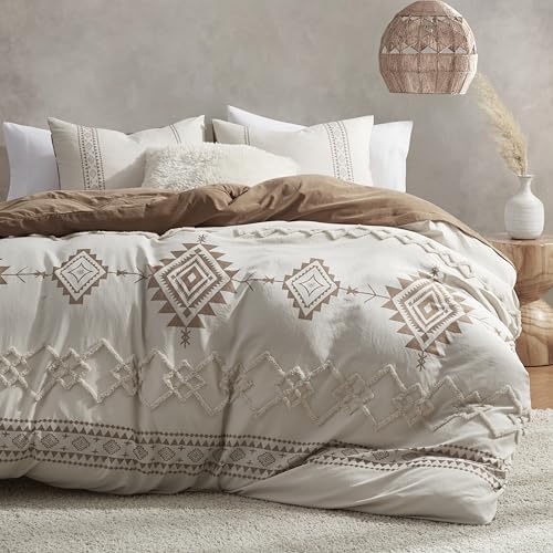 Oli Anderson Boho Duvet Cover Set King Size, Beige and Terracotta Color Clash 3 Pieces Microfiber Bedding Set, Durable and Super Soft Duvet Covers with Zipper and Ties, 104"*90" Oli Anderson