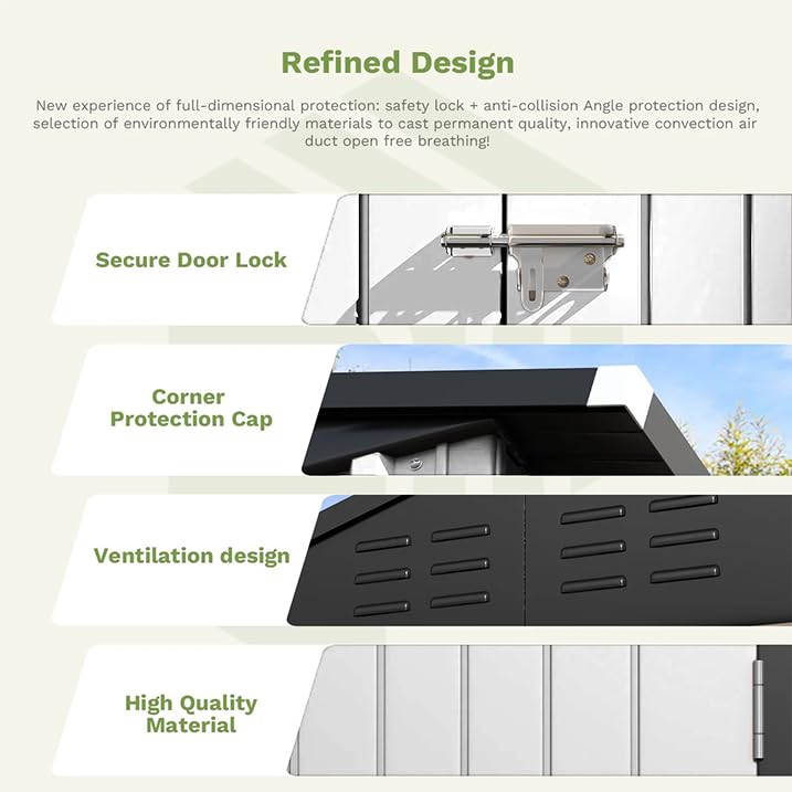 Greesum 6×4FT Outdoor Storage Shed, Metal Patio Storaged Sheds with Lockable Doors, Sheds & Outdoor Storage for Bike, Backyard, Pool and Garden, White Greesum