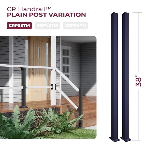 CR Fence & Rail Handrail Post, 2pcs 38" Wrought Iron Black Metal Railing Post with Bracket, Metal Fence Post Kit Ideal for Deck Railing, Balcony Railing, Porch Railing, & Post for Wood Fencing CHR