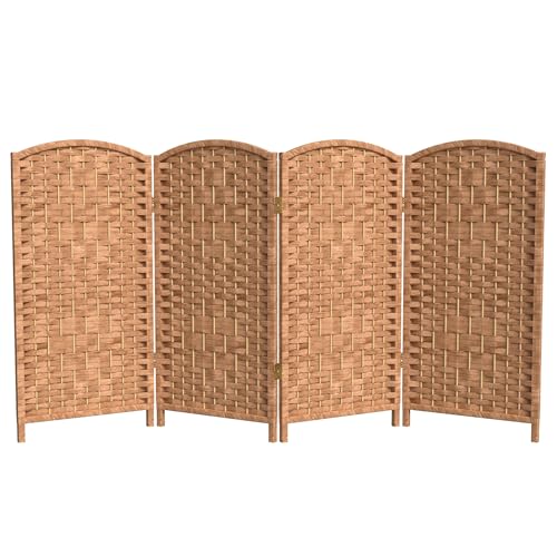 Red Lantern 3 ft. Short Diamond Weave Fiber Folding Screen - Natural - 4 Panel Red Lantern