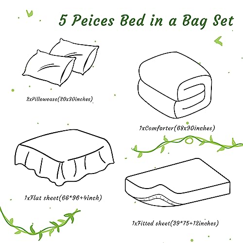 NTBAY Twin Comforter Set with Sheets, 5 Pieces Soft and Breathable Bedding Set, Twin Bed in a Bag, Down Alternative Comforter Set Solid Color All Season, Kids Bedding Set, Aqua NTBAY