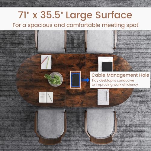 GOFLAME 71 Inches Executive Table, Oval Home Office Table with Cable Management Hole & Metal Frame, Seminar, Conference Table for 10 People, Large Business Furniture for Meeting Room GOFLAME