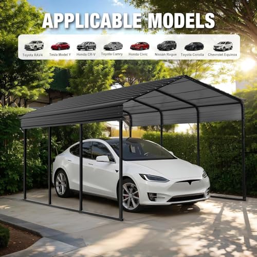 Big RED 10X15FT Metal Carport, Heavy Duty Steel Carport, Portable Garage with Enhanced Metal Frame, Outdoor Car Shelter for Car and Tractors BIG RED