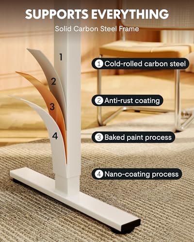 FLEXISPOT EN1 One-Piece Standing Desk with 1-Inch Thick Seamless Desktop, 55"x28" Electric Height Adjustable Desk for Home Office, Multi-Monitor Setups & Easy Assembly, White FLEXISPOT