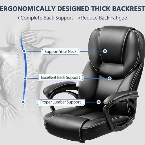 Yaheetech High Back Executive Office Chair Faux Leather Ergonomic Managerial Chair for Meeting,Large Seat,Sturdy Metal Base,Black Yaheetech