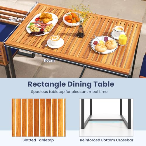 Tangkula 3 Piece Outdoor Dining Set, 2 Acacia Wood Armchairs with 43.5 Inch Dining Table, Heavy-Duty Metal Support, Cushioned Space-Saving Patio Furniture Set for Porch, Poolside Tangkula