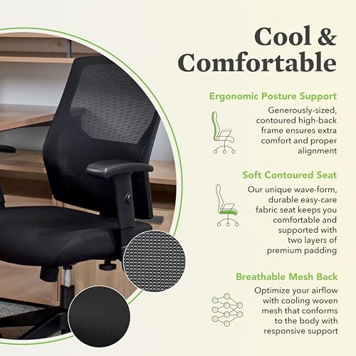 HON Crio Ergonomic Office Chair, High Back Task Chair with Adjustable Arms, Lumbar Support, 360 Swivel, Center-Tilt Recline, for Desks, Computers, Home Office, Black HON