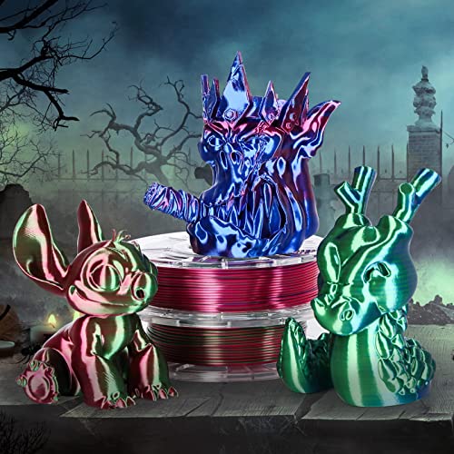AMOLEN 3D Printer Filament Bundle, PLA Filament 1.75mm, Dual Color Filament, Silk Red Gold, Silk Red Green, Silk Red Blue, Silk Blue Green, 3D Printing Filament 200gX 4 Spools AMOLEN