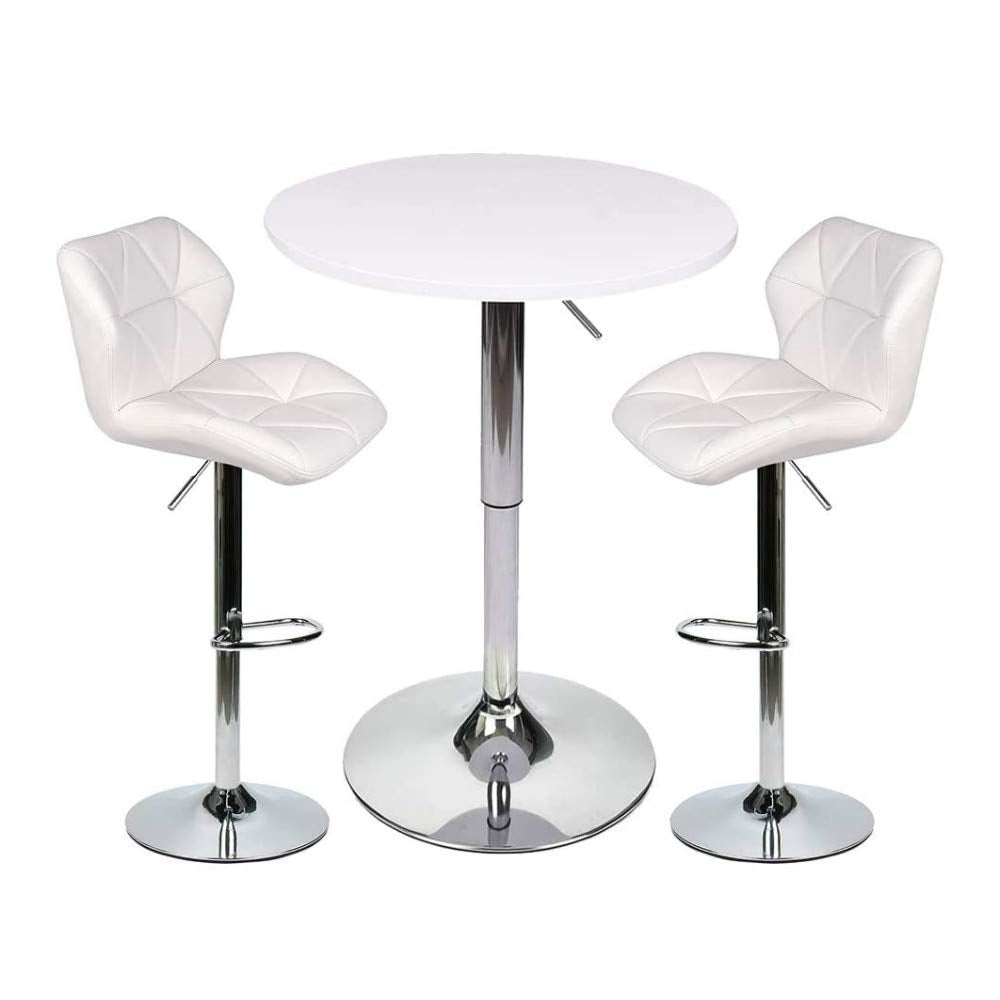 ARTETHYS Bar Table and Chairs Set of 3 White Heigh Adjustable Round Pub Desk and 2 Swivel White Counter Height Barstools for Dining Room Home Kitchen Bistro ARTETHYS