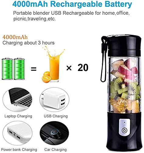 Portable Blender,Toycol Mini Personal Size Blenders for Smoothies and Shakes,USB Travel Juicer Cup Fruit Juice Mixer with 6 Updated Blades,usb Blender 13.5Oz Bottle (Black) Toycol