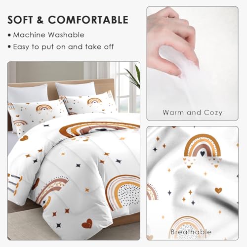 WeCozy Twin Size Comforter Set with Pillowcase, Cute Boho Rainbow Bohemian Nursery Soft 2 Pcs Bedding for Kids and Adults Bedroom Bed Decor WeCozy