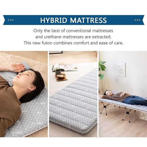 EMOOR Foldable Hybrid Futon Mattress, High-Resilience Urethane Foam 150N with Washable Padded Cover, Japanese Daybed-Size (26x71in) Tatami Camping Firm Washable Cover, Gray EMOOR