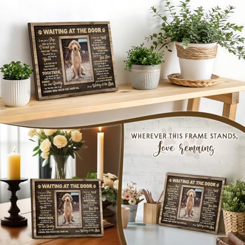 Kilyhome Dog Memorial Frame - Waiting At The Door Wooden Picture Frame for Pet Loss, 8''x10'' - Pup Remembrance Keepsake, Bereavement Decor Home, Sympathy Gift for Pets Owner, Dogs Mom