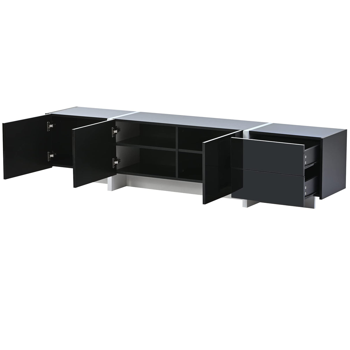 Merax Contemporary Rectangle Design TV Stand for Television Up to 80", Unique Style Console Table, Modern Storage Cabinet with High Gloss UV Surface for Living Room, Black Merax