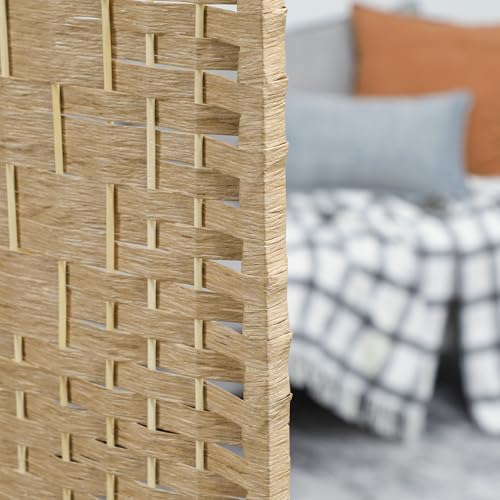 HOMCOM 8 Panel Room Divider, Folding Privacy Screen, 5.6' Room Separator, Wave Fiber Freestanding Partition Wall Divider, Natural HOMCOM