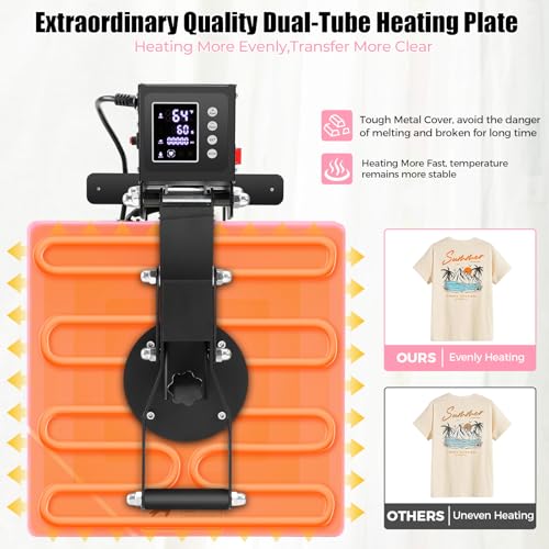 Whubefy Heat Press 15x15 Slide Out, Clamshell Heat Press Machine for T-Shirts, Bags, Mouse Pads & More, Dual-Tube Fast Heating, Digital Industrial Sublimation Printer for Heat Transfer Vinyl Whubefy