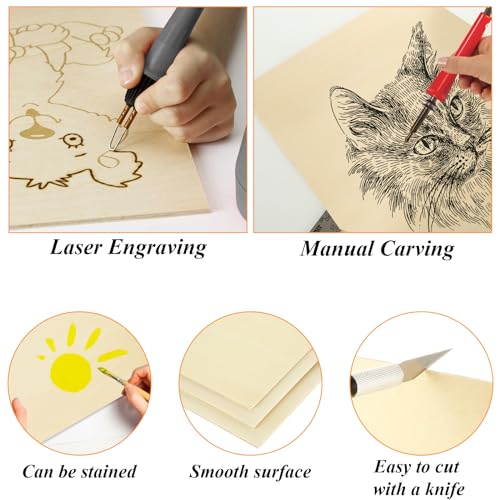 12Pcs 16 x 12 x 1/16 Inch Basswood Sheets, Unfinished Basswood Sheets, Plywood Sheet for Arts and Crafts, Painting, Pyrography, Wood Engraving, Wood Burning, Laser, Architectural Models ACXFOND