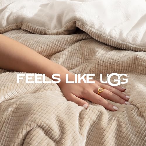 UGG Remina Comforter Set 5 Piece Bed in a Bag with Throw Blanket, Decorative Pillow, Shams, and Reversible Comforter Hypoallergenic Washable Luxury Warm Fluffy Bedding Set, Full/Queen, Brown Birch UGG