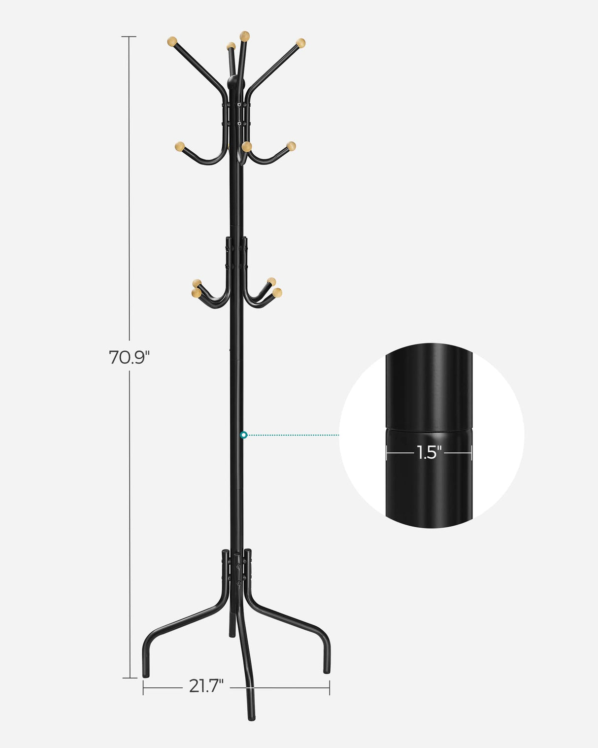 SONGMICS Coat Rack Freestanding, Metal Coat Rack Stand with 12 Hooks and 4 Legs, Coat Tree, Holds Clothes, Hats, and Bags, for Entryway, Living Room, Bedroom, Classic Black URCR031B01 SONGMICS