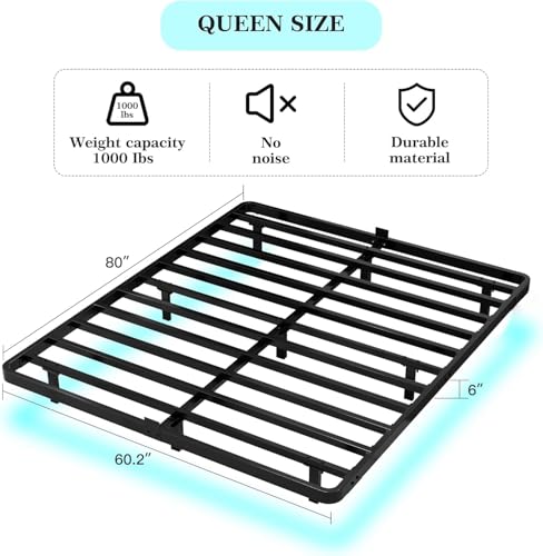 FSJianYi Floating Bed Frame Queen Size with LED Lights Metal Platform Bed No Box Spring Needed Easy to Assemble (Queen (U.S. Standard)) FSJianYi