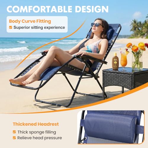 NEWBULIG Zero Gravity Chair Set of 2, Lounge Chair Folding Portable Adjustable Camping Reclining Chairs with Adjustable Pollow, Mesh Back, Cup Holder Trays Lawn Patio Chair for Pool Beach