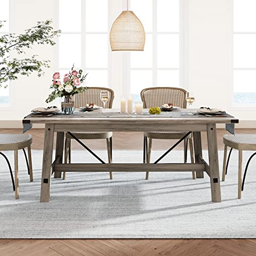 WAMPAT Set of 2 Farmhouse Dining Tables for 8-12 Persons with Heavy Duty Wooden Legs, 135.4 Inch Rectangular Modern Wood Kitchen Table for Dining Room & Living Room, Rustic Grey WAMPAT