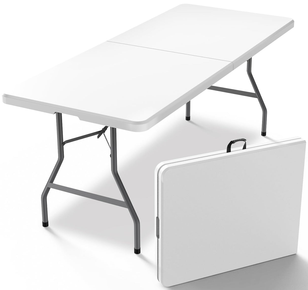 VTOY 6FT(30"x72") Folding Table, Indoor Outdoor Heavy Duty Table with Carrying Handle,Portable Plastic Fold up Table for Picnic/Party/Camping/Office/School VTOY