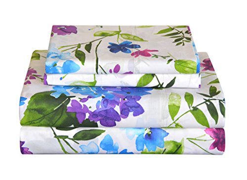 Pointehaven Bedding 4 Pieces Full 100% Cotton Percale Sheets - Printed Bed Sheet & Pillowcase Sets - Soft Cotton Bed Sheets Set - Fits Mattress 19 inches Deep Pocket (Full, Prima) Pointehaven