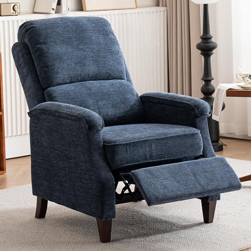 VKNOW Recliner Chair, Fabric Recliner with Soft Armrest, Home Theater Seating with Adjustable Push Back and Lumbar Support, Single Sofa for Adults, Lounge Chair for Living Room, Bedroom(Blue)