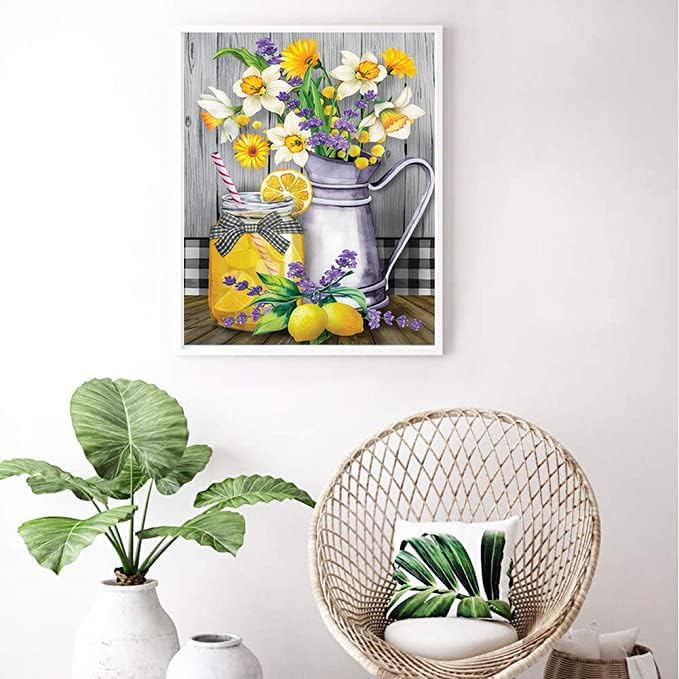 KTHOFCY 5D DIY Diamond Painting Kits for Adults Kids Lemon Flower Full Drill Embroidery Cross Stitch Crystal Rhinestone Paintings Pictures Arts Wall Decor Painting Dots Kits 15.7X11.8 in KTHOFCY