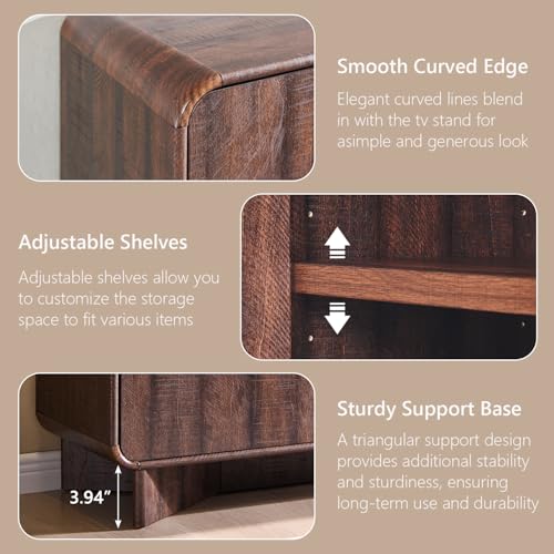IFGET Modern Buffet Cabinet with Storage, 70" Large Sideboard Buffet Storage Cabinet with 4 Doors and Adjustable Shleves, Wooden Curved Coffee Bar for Dining Room, Kitchen, Living Room, Brown IFGET