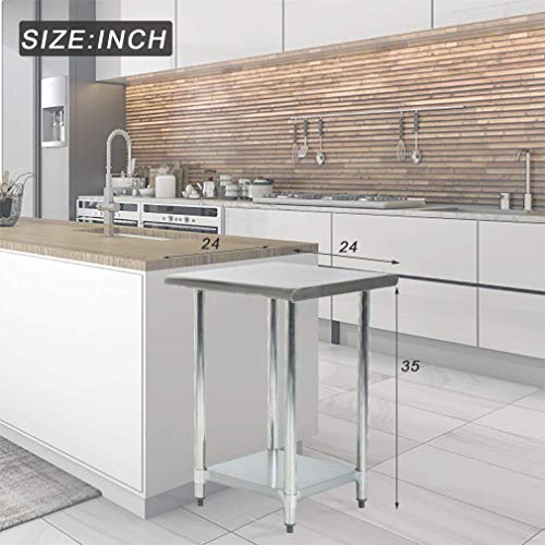 Stainless Steel Work Table Kitchen Work Table Scratch Resistent Commercial Work Table Metal Table with Adjustable Table Foot for Kitchen Home Restaurant (24Wx24L) FDW