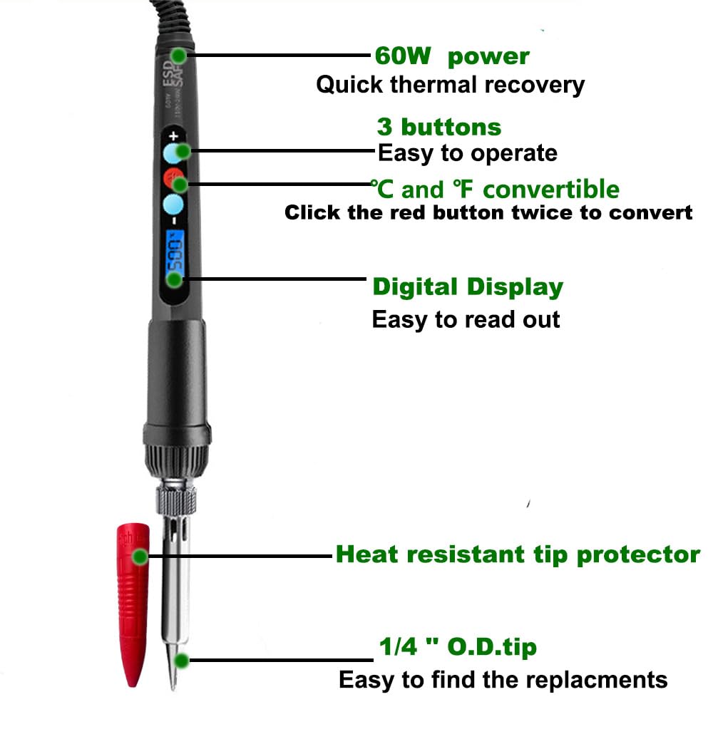 ShineNow 60W Digital Soldering Iron Heat Set Insert Tool with Extra Soldering Tips and Heat Set Insert Tips ShineNow