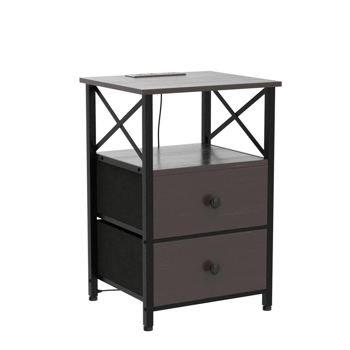 AMHANCIBLE Night Stand Set 2, LED Nightstands for Bedroom Set of 2 with Charging Station, End Table with USB Port and Outlet, Side Table with 2 Storage Drawers for Living Room, Black, HET052LBK AMHANCIBLE