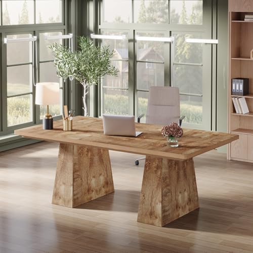 Tribesigns 63-Inch Executive Desk, Large Office Computer Desk with Double Pedestal, Modern Simple Workstations Writing Table Conference Table Business Furniture for Home Office, Natural Tribesigns