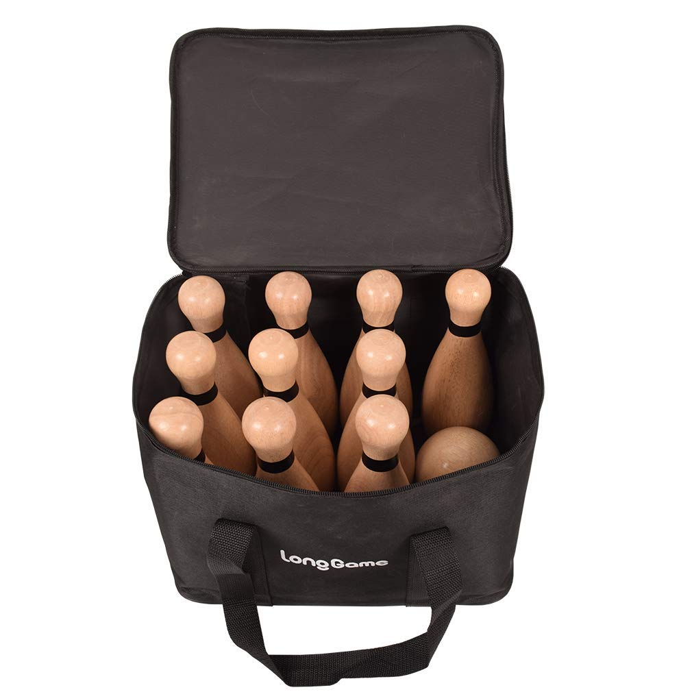 NI-ROU Outdoor Giant Lawn Bowling Games Wooden lawn Set Fun Sports Games Outside or Indoor for Family Adults and Kids Backyard Skittles Carrying Bag with 10 Pins and 2 Balls NI-ROU