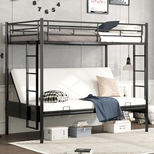 Bellemave Twin Over Futon bunk Bed, loft Bed with futon, Twin Over Full Futon bunk beds, No Box Spring Needed, Black Bellemave